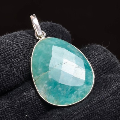 Silver Aura Creations Genuine Amazonite Gemstone Pendant, Perfect Jewellery Wear In Wedding & Parties Silver Crystal, Stone, Sterling Silver Pendant