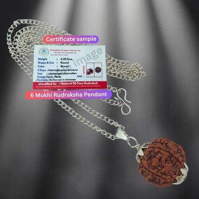 Nirvana Mukhi 6 Mukhi Nepali Rudraksha chhah Mukha six Face Mantra Siddha Rudraksh Silver Beads Brass, Wood Pendant Set