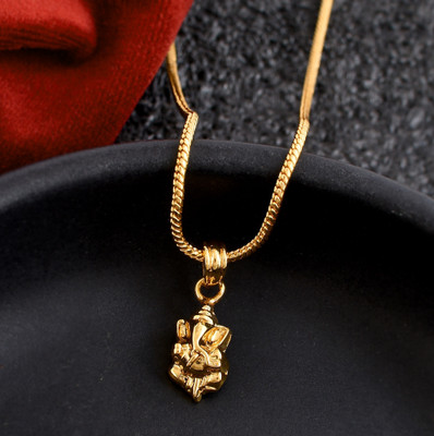 PYR JEWELS Gold Plated Ganesh Pendant Set With Gold Plated Chain For Men Boys Girls Boys Gold-plated Brass Locket Set
