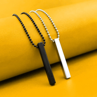 JS Enterprises Black-Silver 3D Vertical Bar pendant for boys Rhodium Stainless Steel Locket Set
