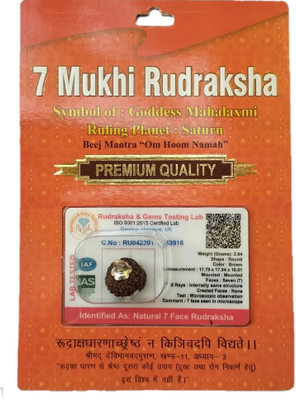 BHAKTI SHRINGAR 7 Mukhi Rudraksha Original Certified Lab Test & X-ray Report Sterling Silver Wood Pendant
