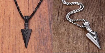 house of common Black Arrow Stainless Steel Pendant and silver Arrowhead Pendant Chain Combo Silver Stainless Steel Pendant Set