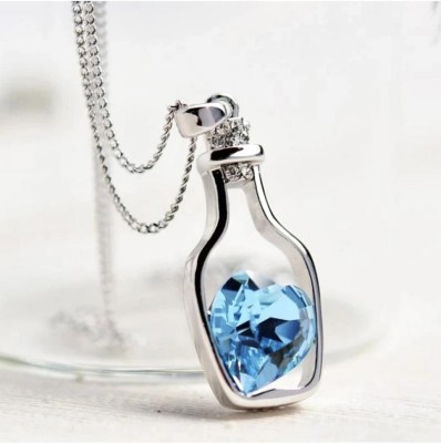 ringzinnie Blue Bottle Silver Crystal Alloy Pendant 18K Silver Crystal Silver Pendant Silver Stainless Steel Pendant Set