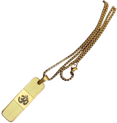 leahyallen God Lord Shiva Mahadev Mahakaal Locket Pendant With Chain For Unisex Gold-plated Brass, Wood Pendant Set