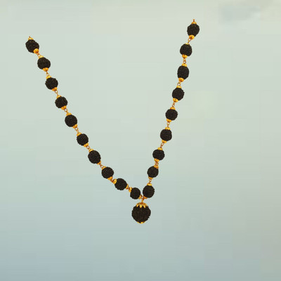 Madhur Creation Most Demanded God Shiv Dotted Locket Pendant With 5 Mukhi Rudraksha Mala Gold-plated Beads Brass, Alloy Locket