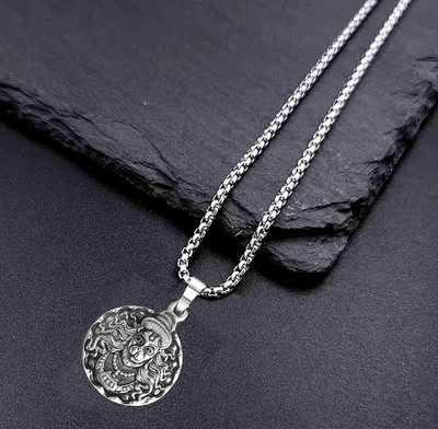 P R Production Silver Plated God Hanuman Pendant Lord Bajrang Bali Locket For Men & Women Sterling Silver Stainless Steel Locket Set