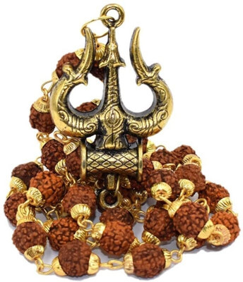Malas Collection Lord Shiv Trishul Locket with Panchmukhi Rudraksha Mala for Men and Women Wood Locket
