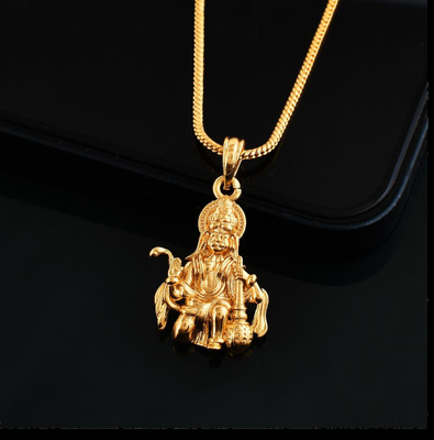 PYR JEWELS bajrangbali locket gold ::bajrangbali locket for boys ::bajrangbali locket chain Gold-plated Brass Pendant Set