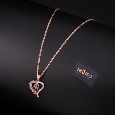 NINISO Heart Shape Alphabet Letter R Rhodium Cubic Zirconia Alloy Pendant Set