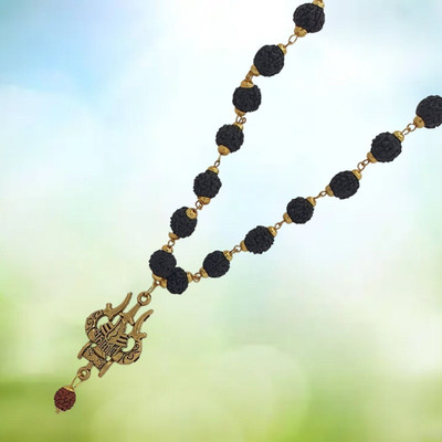 memstomuch God Lord Mahadev Mahakaal Locket Pendant With Mala For Women's Gold-plated Beads Brass, Wood Pendant