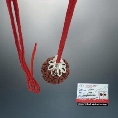 Baku Jewellery 5 Mukhi Rudraksha Five face Panchmukhi Rudraksha Nepali with Lab Certificate Silver Beads Brass, Wood Pendant Set