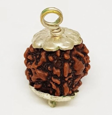 HAPPY CREATION Natural 4 Mukhi Rudraksha Four Face Rudraksha Metal Cap Wood Pendant