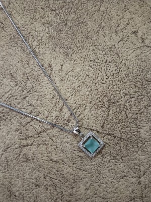 zebisco American Diamond Silver Plated Chain with Square Stone Pendant for Women Crystal, Cubic Zirconia, Diamond Alloy Locket