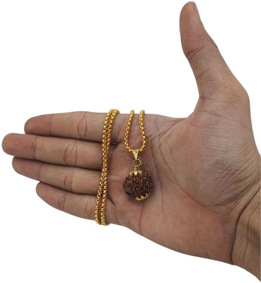 JangraBro Brown 6 Mukhi Nepali Rudraksha six Face Rudraksh Certified with Lab Report Gold-plated Beads Brass, Wood Locket Set