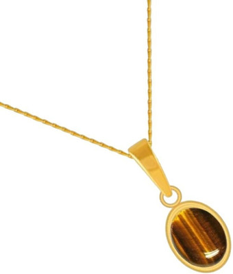 Gemzonite Lab Certified Cultured Tiger's Eye Stone Pendant for Men & Women Gold-plated Brass