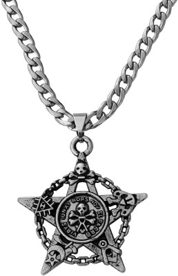 Shiv Jagdamba Biker Jewelry Masonic Pentagram Star Skull Pendant Necklace Sterling Silver Stainless Steel Pendant
