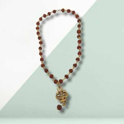 Kuttumb Gems & Jewels Most Demanded God Sri Shiv Trishul OM Dotted Locket Pendant With Mala Gold-plated Brass Locket Set