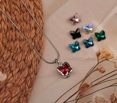 MK Gallery Butterfly Changeable 7 in 1 Pandent Chain Silver Alloy Locket Set