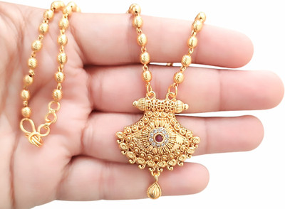 SAPNAPALACE RAJWADI MATT FINISHED GOLDEN BEABED DESIGNER NECKLES Gold-plated Diamond Brass Pendant Set