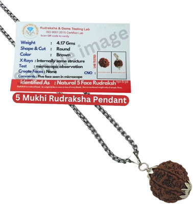 Khushal ENTERPRISE five Mukhi Rudraksha Certified/Original Nepali 5 Mukhi Certificate Silver Beads Brass, Wood Pendant Set