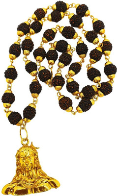 BHAKTI Kripalu Store Loard Shiv VinaashKari Shakti Kavach 5 Mukhi Chamtkaari Rudraksha Mala Gold-plated Beads Brass, Wood Locket Set