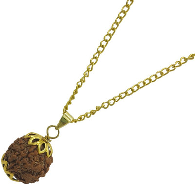 BHAKTI Kripalu Store 5 Mukhi Rudraksha With Lab Certified, Gold-plated Beads Brass, Wood Locket Set
