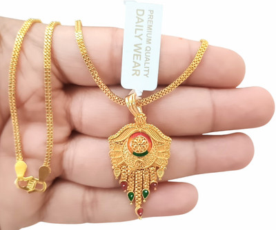 SAPNAPALACE MICRO GOLD PLATED DESIGNER PENDANT WITH GOLD CHAIN Gold-plated Brass Pendant
