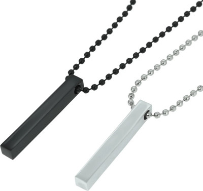 REVERSEA Stylish Silver- Black 3D Vertical Bar Cuboid Stick Locket Pendant Necklace chain Sterling Silver Stainless Steel Locket Set