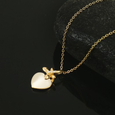 tiara Heart shape with leaf design pendant gold plated chain for women and girls Gold-plated Cubic Zirconia Stainless Steel Pendant