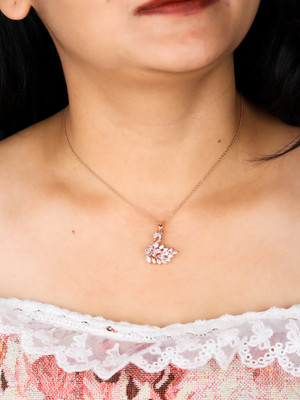 Temora Rose Gold Plated White crystal Stone Studed Swan Necklace For Girls and women Rhodium Cubic Zirconia Alloy Pendant Set
