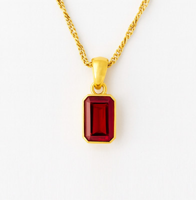 Ceylonmine01 Natural Ruby (Manik) Pendant with Chain Gold Plated Red for Men & Women Gold-plated Ruby Stone Pendant