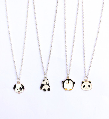 Jewels Wallah Penguin Panda puppy & Sitting panda pendant combo pack of 4 silver chain pendant Gold-plated Alloy Pendant Set