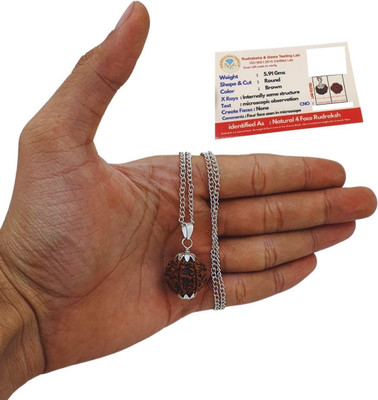 AllenDazzy Unique & Effective Four Mukhi Rudraksha 4 Faced Rudraksha For Men & Women Silver Beads Brass, Wood Pendant Set