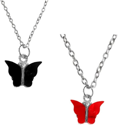 house of common Butterfly Pendants Sterling Silver, Silver Cubic Zirconia Alloy, Stainless Steel Pendant Set