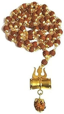 Shivtantra Rudraksha Gold Plated Cap Chain Beads Gold Plated Chain Om Trishul Damru Locket Brass, Wood Locket