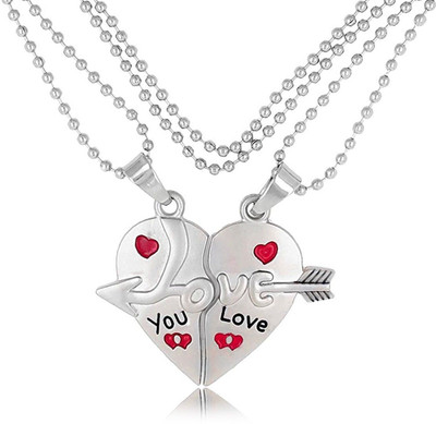 Diivine Hindu Heart Locket Silver Plated Love You Couple Pendant Set Silver Stainless Steel Pendant