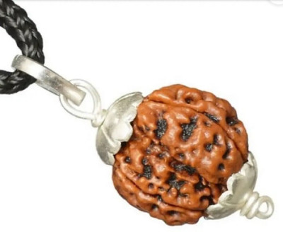 RIKIJAZ Nepali 4 Mukhi Rudraksha Four Face Rudraksh Pendant Natural Bead Lab Certified Silver Wood Pendant