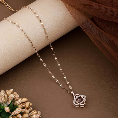 Peprika Rose Gold Plated Crystal Party Wear Pendant Necklace for Women & Girls Sterling Silver Cubic Zirconia Stainless Steel Pendant