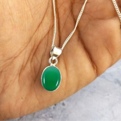 Gemzonite Sulemani Green Hakik Original Semi Precious Agate Pendant Astrological Purpose Silver Brass Pendant