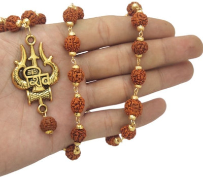 HAPPY CREATION Most Beautiful Lord Mahadev Dotted Locket Pendant With Mala Gold-plated Brass Pendant