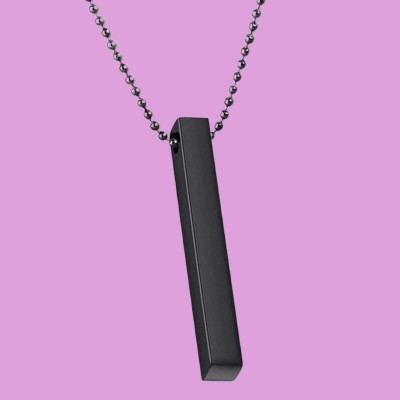 AirSoft 3D Cuboid Vertical Bar Locket Pendant Chain Black Stainless Steel Pendant Stainless Steel Pendant Set