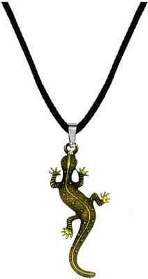 AFH Animal Lizard Chipkali Gecko Iguana Hip Hop Bronze Necklace Pendant Rhodium Metal, Leather Pendant