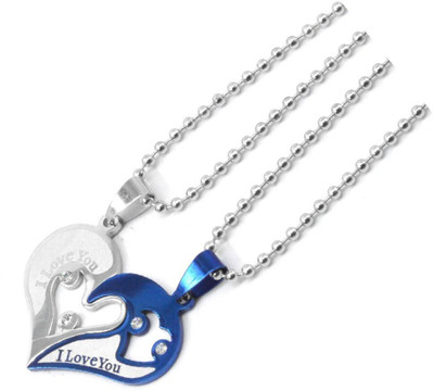 ANU TOYS Antique Design Heart Shape I Love You Engraved Valentine Friendship Couples Gift Two Pieces Pendent Necklaces for Unisex Silver Silver Locket