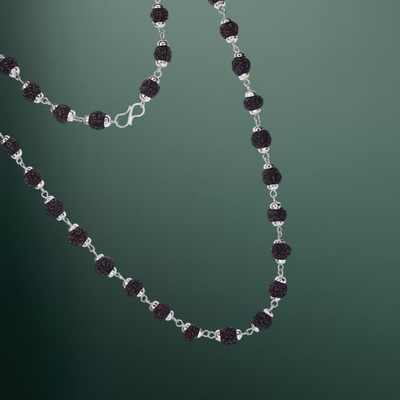 Banke Collection Natural & Energized Rudraksha Rosary/ Mala 35 Beads Big Rudraksh Mala Silver Beads Brass, Alloy Locket Set