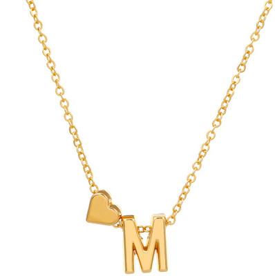 RVM Jewels Gold Plated Initial M Pendant Necklace With Heart Alphabet Necklace Letter Chain Alloy