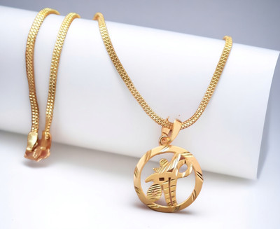 SAPNAPALACE MAA ROUND DESIGNER PENDANT WITH GOLD CHAIN Gold-plated Brass Pendant Set
