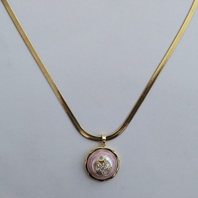 AMRHA Orbed Round Flower Snake Chain, Waterproof and Anti-Tarnish Gold-plated Cubic Zirconia Stainless Steel Locket