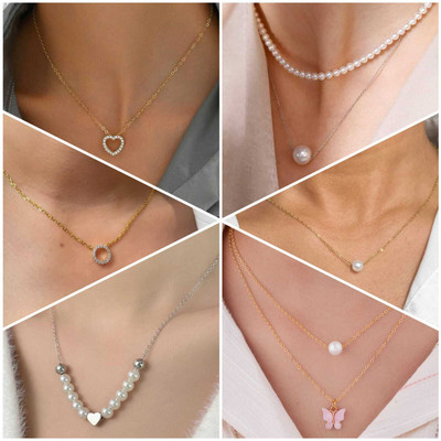 ELCETRATD JEWELLERY shimmeing beautiful pendant and locket pack of 5 combo for women and girls Gold-plated Cubic Zirconia Alloy Pendant Set