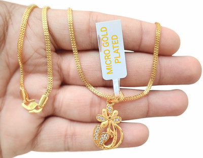 SAPNAPALACE Floral Designer Dimonds gold PENDANT WITH GOLD CHAIN Gold-plated Brass Pendant Set