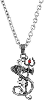 Dzinetrendz Silver Plated Nag dev,Trishul] Bholenath Shiv Pendant Mahadev Silver Brass Pendant